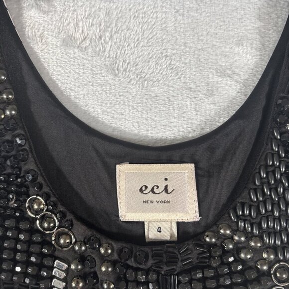 ECI New York Women’s Black White Floral Print Ruffle Sheath Dress Size 4 - Picture 4 of 10